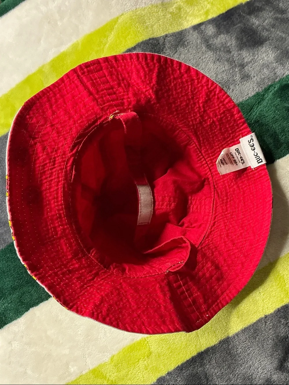 Kids White Bucket Hat with Yellow Cartoon Print